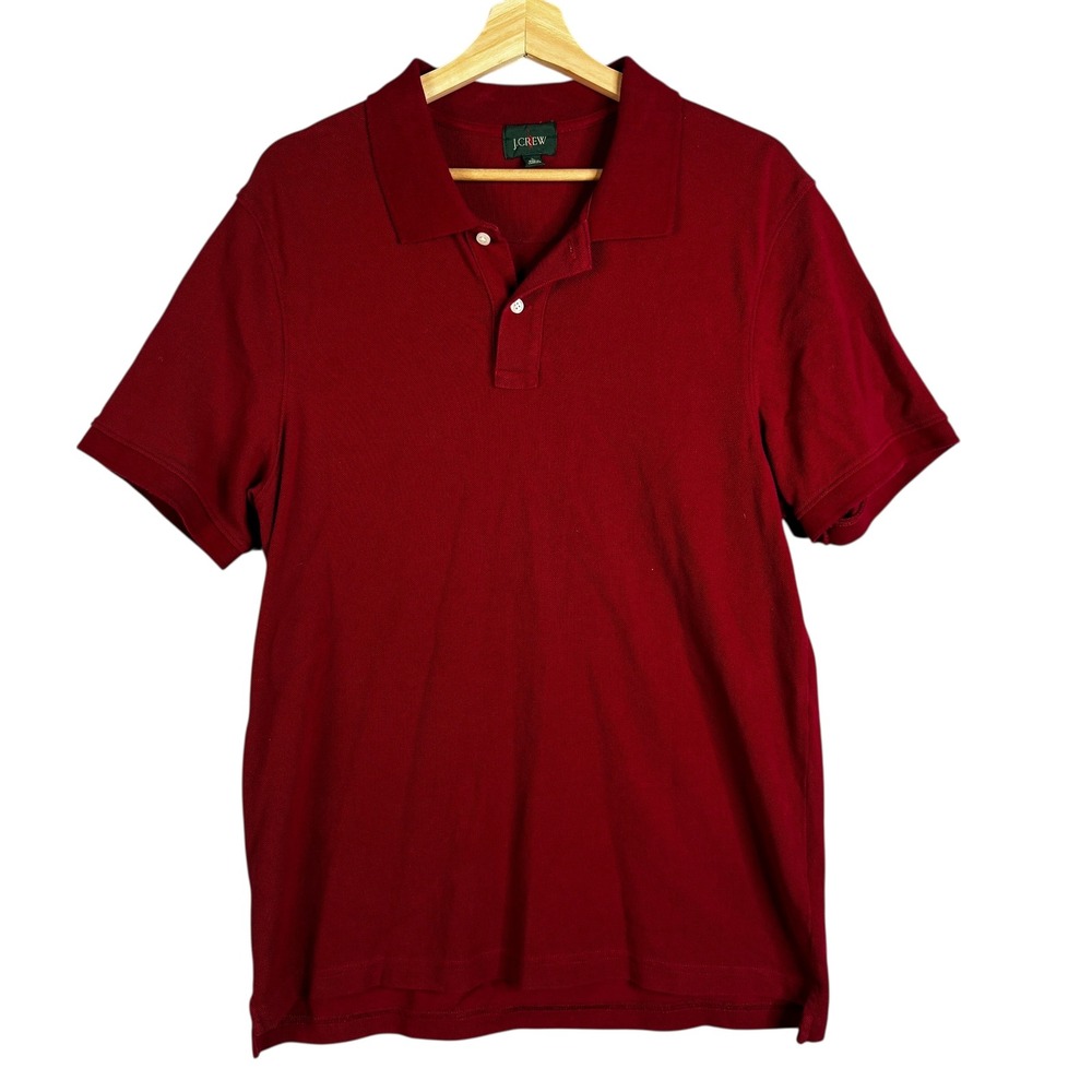 J Crew Red Ribbed Classic Pique Polo Shirt Men's Size L 100% Cotton BE239